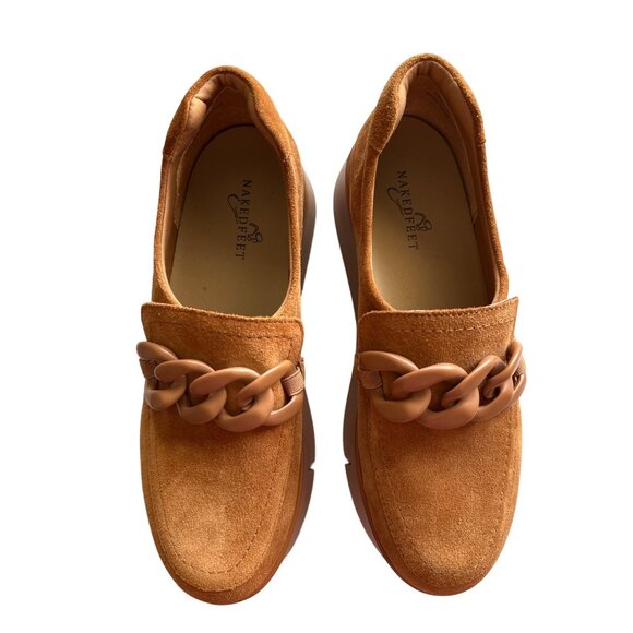 Naked Feet Princeton Platform Sneakers Tan Chain Loafers Suede Slip-On Size 8.5 - Picture 7 of 12